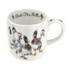 A Royal Worcester Wrendale Designs Duck The Halls Ducks Fine Bone China Mug with ducks in hats on it.